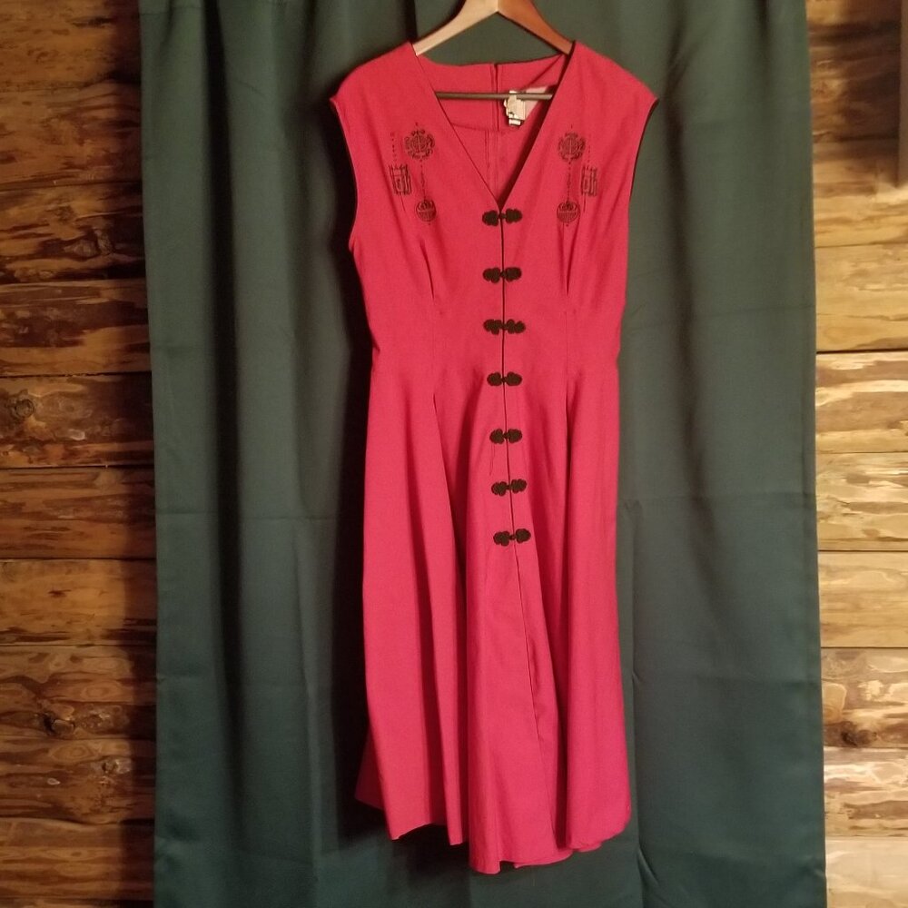 Pinup Couture Asian inspired Red Midi Dress